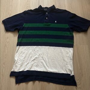 Men’s Ralph Lauren Polo with Navy, Green, and White Stripes XL